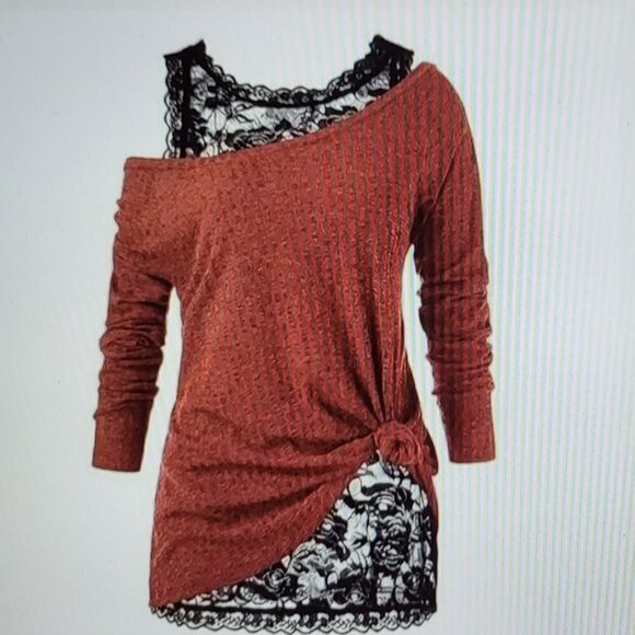 Camisa Blue knot-front off-shoulder tunic and sheer lace Tank Size: Medium NWT - Picture 2 of 14